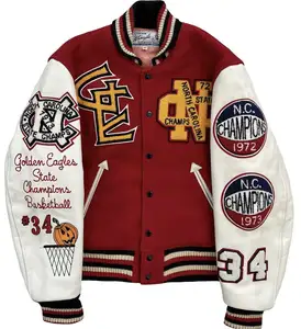 Özel tasarım Logo yüksek kalite erkek ceketler nakış üniversite ceketleri yün deri Letterman Varsity ceketler üniversite ceketleri
