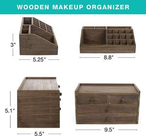Organizador de maquillaje de madera de 2 piezas-9,5x5,5x8 pulgadas-4 cajones; 16 compartimentos - Product Image 4
