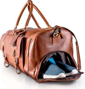 Handmade Large Foldable Genuine <b>Leather</b> Duffel <b>Bag</b> for <b>Travel</b> Outdoor Sports Gym Weekender Use - Product Image 3
