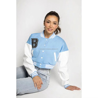 Veste de baseball courte à manches longues personnalisée pour femmes, style universitaire avec broderie, extérieur en coton et intérieur en laine