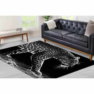 Tapis à imprimé léopard : tapis antidérapant à motif animal sauvage, avec poils doux - Product Image 1