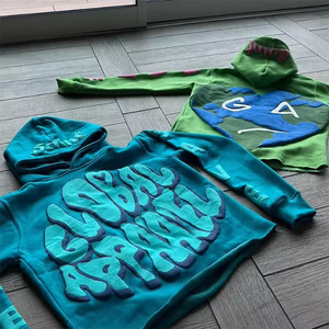 Sweat à capuche court 100% coton de haute qualité pour hommes, sans poches, à bords bruts, couleur unie, vente en gros, impression personnalisée en relief - Product Image 4