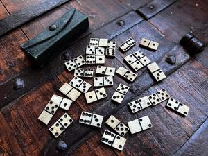 Antique Eco-Friendly Polished <b>Set</b> of Small Bovine Bone <b>Dominoes</b> in Original Case Double Six 1880 - Product Image 6