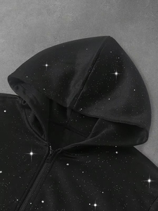 Wholesale Rate Latest <b>Black</b> Rhinestone Zip Hoodies <b>Fleece</b> Crystal Embellished Streetwear hoodie Glitter Hooded Outerwear for <b>Men</b> - Product Image 5