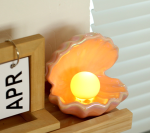 Joli plateau de rangement en céramique en forme de coquille avec <span class=keywords><strong>veilleuse</strong></span> LED <span class=keywords><strong>à</strong></span> piles pour la décoration intérieure, la chambre d'enfant, la présentation de bijoux et la décoration d'aquarium - Product Image 4