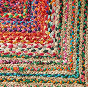 Alfombra de yute 8x10 con tela de algodón de colores integrada hecha a mano con opciones personalizables para pasillo, cocina y dormitorio - Product Image 2