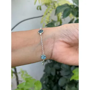 Pulsera de Cadena de Plata 925 con Topacio Azul, Baño de Rodio, Pulseras de Tenis de Oro de 18K, Diamantes y Perlas en Oro Blanco, Material Principal: Oro Blanco - Product Image 4