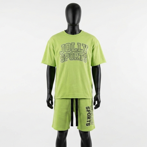 เสื้อยืดแขนสั้นผ้าคอตตอนเจอร์ซีย์ 200 GSM สีเขียวมะนาว ชุดเซ็ตผ้าเนื้อนุ่มระบายอากาศดี พิมพ์ลายสกรีนโลโก้ตามสั่ง ชุดเซ็ตวิ่งออกกำลังกายสำหรับผู้ชาย - Product Image 6