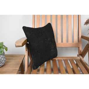 Oreiller Patchwork Kantha en laine noire 14x14 pouces coussin tissé brodé Vintage jeté décoratif en forme de boule rustique pour une utilisation au sol - Product Image 2