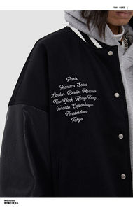 Chaqueta con logotipo bordado personalizado para hombre, rompevientos cálido de invierno, Mangas de cuero PU, abrigo informal forrado de béisbol, Cazadora Bomber - Product Image 6