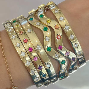 LUCKYJIU özel takı kararmaz ücretsiz hipoalerjenik <span class=keywords><strong>18k</strong></span> altın kaplama kadınlar için renkli CZ geniş istiflenebilir manşet bileklik bilezik - Product Image 2