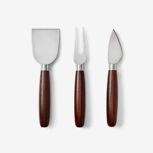 Juego de cuchillos para queso Manual Premium, mangos de madera lisos, cuchillas con acabado dorado, Apto para lavavajillas, diseño moderno para comedor decorativo - Product Image 6