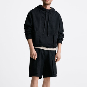 Custom High Quality 100% Cotton Tracksuit Oversized Embroidery <b>Patch</b> 2 Piece Sets Sweatsutis <b>Men</b> Zip up Hoodie and <b>Shorts</b> Set - Product Image 1