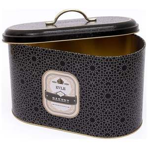 Boîte à pain à motif géométrique doré 178x338x200mm avec poignée en métal Stockage et conteneur de nourriture 9.8L Fond noir - Product Image 2