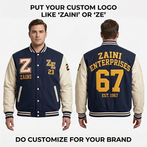 Chaqueta Varsity Premium de 420 GSM con mezcla de lana, mangas de cuero PU, color negro y crema, con parche de logotipo bordado en chenilla personalizado. - Product Image 2