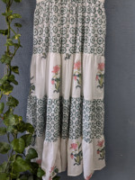 Robe longue maxi en pur coton, style gothique, imprimé floral artisanal, col carré, sans manches, pour l'automne et l'été, tenue de jour écologique