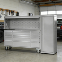 Système de rangement complet pour outils de 72 pouces : armoire à 15 tiroirs + armoire supérieure + armoire latérale + panneau perforé
