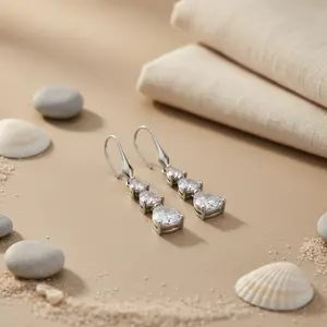 Pendientes Colgantes de Plata 925 con Circonita Cúbica para Mujer, Joyería Geométrica en Oro Rosa, Platino, Clásico, Moderno, Religioso, Regalo - Product Image 1