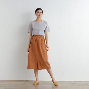 Casual A-Line Pleated Midi <b>Skirt</b> 100% Cotton <b>Elastic</b> <b>Waist</b> Loose Fit Summer Flared Design - Product Image 1
