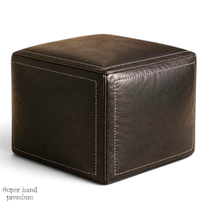 Brown Genuine Leather Handmade Durable Storage Ottoman Cube <b>Stool</b> Modern Midcentury Antique Accent Seat for <b>Bedroom</b> Hotel Villa - Product Image 1