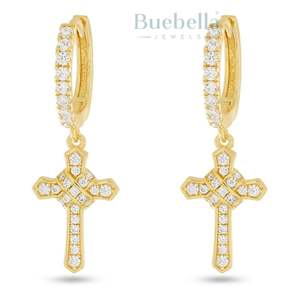 Pendientes de diamantes de estilo Hip Hop Vintage americano europeo para mujer aro hueco con diseño de moda colgante de Cruz de circón - Product Image 1