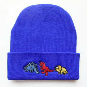 Bonnet personnalisé OEM nouveau bonnet à manches Hip Hop pour hommes broderie chapeau de laine chaud mignon dinosaure chapeau tricoté automne hiver - Product Image 1