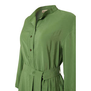 Vestido Verde Largo hasta el Suelo con Detalle de Media Abertura, Cintura Ajustada con Cinturón y Aberturas Laterales para Mujer - Product Image 2