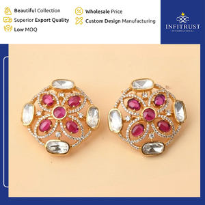 Best-Selling Glamorous White and Red Moissanite Stone Studded Oxidised Silver Women and <b>Girls</b> <b>Stud</b> <b>Earrings</b> for Casual Wear - Product Image 2
