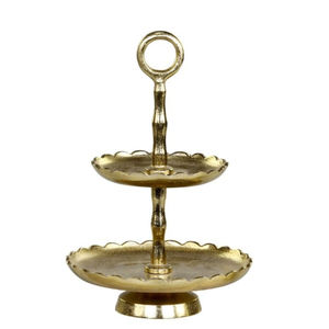 Antique Gold Brass 2 Tier Scalloped Edge <b>Cake</b> Stand Elegant Metal Dessert Fruit Display Tray for <b>Wedding</b> Party & Home Decoration - Product Image 1