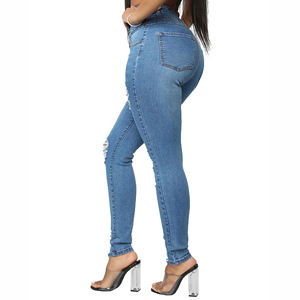 Jeans de Mezclilla Ajustados Azules Personalizados y Transpirables para Mujer, Cintura Alta, Algodón, Nuevo, Venta al por Mayor - Product Image 2