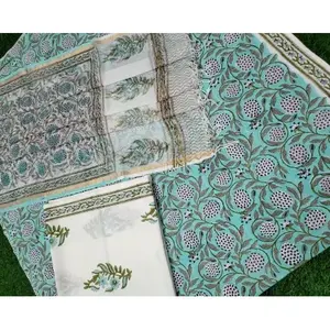 Traditional Muslim <b>Clothing</b> <b>Accessory</b> Hand Block Printed Gota Patti Blue Cotton Unstitched Dress Material - Product Image 2