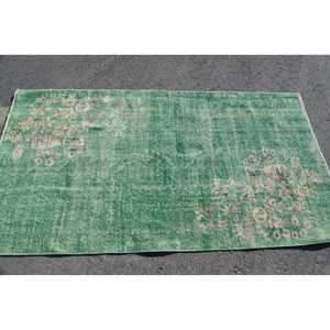 Tapis floral en laine fait main vintage vert beige Patchwork Rectangle Design 3.5x6,6 pieds mur à mur pour salon Latex soutenu - Product Image 3