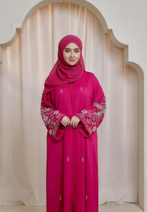 Abaya de luxe pour femmes, design perlé, longueur totale, modeste, avec broderie élégante de fils et de perles sur les manches pour l'Aïd - Product Image 5