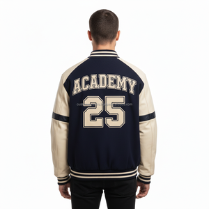 <b>Men's</b> Varsity <b>Jacket</b> Stand Collar Wool Blend Breathable Windproof Embroidery Boys College Front Logo Letterman - Product Image 5