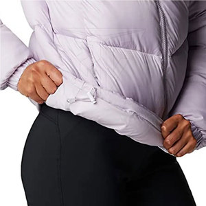Veste matelassée pour femme avec logo personnalisé, respirante, imperméable, en nylon/polyester, à capuche, 320g, pour usage extérieur en hiver, tricotée - Product Image 3