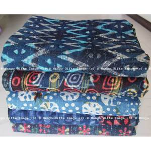 Hand Block Printed 100% Cotton Reversible <b>Kantha</b> <b>Throw</b> Ralli Bedcover Twin Size Bedding Blanket - Product Image 2