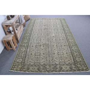 Alfombra Turca de 5.2x9 pies, Alfombra Grande Vintage, Alfombra de Lana Verde y Negra de Estilo Suroeste - Product Image 1