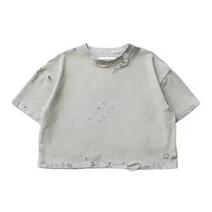 Vente en gros de t-shirts streetwear lourds avec logo personnalisé vintage T-shirt ample et décontracté pour hommes délavés - Product Image 1