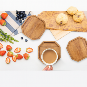 Handcrafted Modern Design Acacia Wood Coasters Premium 5mm Thick Eco-Friendly Durable 4 Inch Diameter <b>Tabletop</b> Drink Mats - Product Image 1