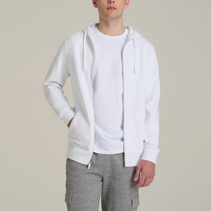 Men Hooded Zip Up Sweatshirt White Cotton French <b>Terry</b> Regular Fit Casual Autumn Wear Plain Zipper Sweatshirt <b>Bulk</b> OEM Clothing - Product Image 1