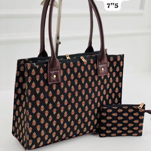 Fancy Women's 15\"11\"7\" <b>Laptop</b> Tote <b>Bag</b> with Handblock Print Fabric & 3 Partition Canvas Lining Model No. 1950 for <b>Ladies</b> - Product Image 1