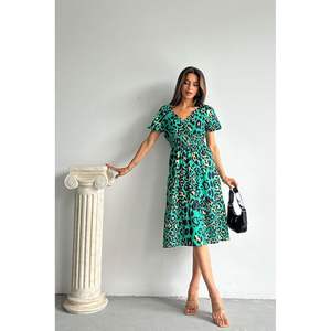 เดรสลำลองลายเสือดาวสีเขียวมรกต Topshow ขายส่งแบบยาว - Product Image 5