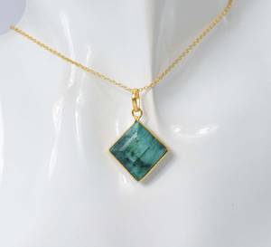 Pendentif émeraude verte en argent sterling 925 plaqué or 14 carats, fait à la main, pierre de naissance d'avril, cadeaux de bijoux - Product Image 6