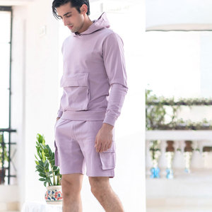 <b>Men's</b> Hooded Sweatshirt <b>Shorts</b> Set Solid Color Cotton Casual Wear Spring Season Full Sleeve Regular Fit With Multi Pockets - Product Image 6