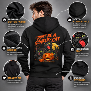 Sudadera con Capucha de Forro Polar con Estampado Gráfico Personalizado para Hombre, Diseño Casual de Gato Calabaza en la Espalda, con Bolsillo Canguro - Product Image 3