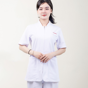 Ensemble de Blouse et Pantalon d'Infirmière Unisexe à Manches Courtes en Polyester Tissé Smart-Motion Blanc – Tenue d'Hôpital - Product Image 3