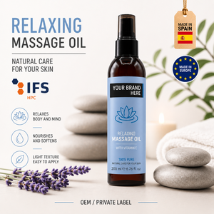 Aceite de Masaje Relajante de Marca Privada 200ml OEM |   Aceite Esencial de Lavanda para Masajes Corporales |   Vegano Natural |   Hecho en España, UE - Product Image 1