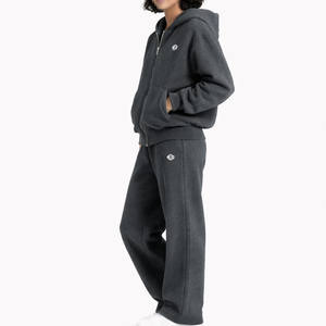 Ensemble jogging en molleton gris anthracite pour femmes avec fermeture éclair intégrale et taille élastique, deux pièces, pour la vente en gros en marque privée OEM - Product Image 3
