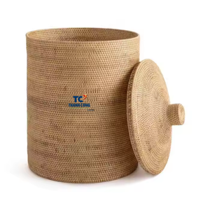 Cesta de almacenamiento de ratán natural más vendida con tapa, contenedor de mimbre tejido a mano para decoración del hogar, fabricado en Vietnam. - Product Image 1