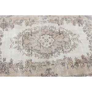 Alfombra de 4.1x6.46 pies, Alfombra Turca Vintage, Alfombra de Retazos Beige y Rosa - Product Image 4